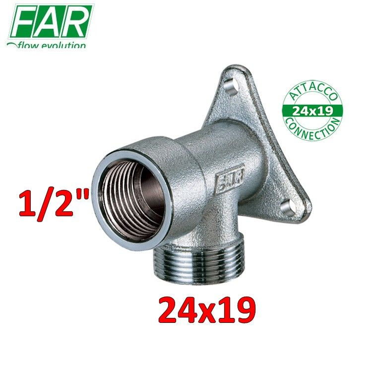 5555 - Gomito con staffa a muro femmina 1/2'' x 24x19 cromo opaco - FAR