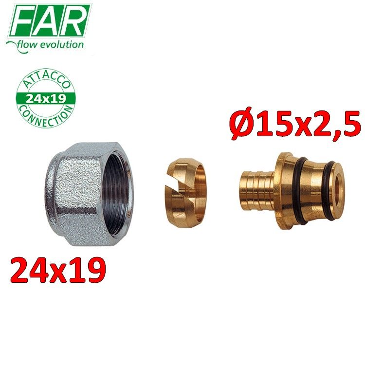 6052 - Adattatore 24x19 per tubo in plastica Ø 15x2,5 mm - FAR