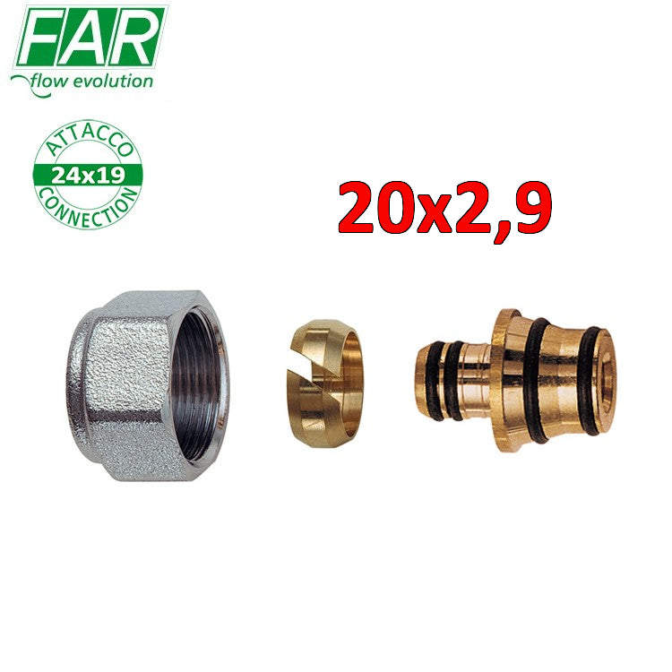 6055 - adattatore 24x19 per tubo multistrato Ø 20 x spessore 2,25 mm , di tenuta a compressione - FAR