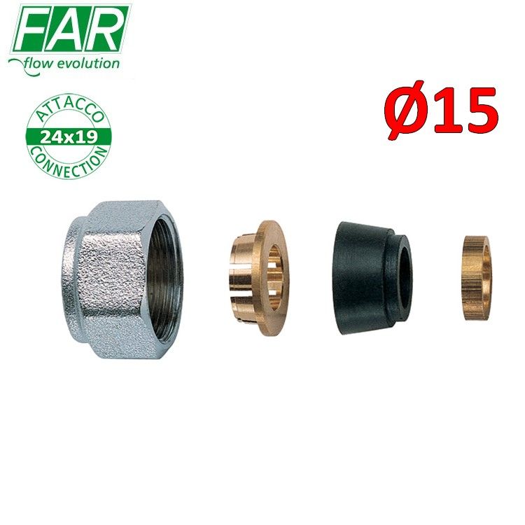 8429 - adattatore 24x19 per tubo rame Ø 15 mm , di tenuta in gomma a compressione - FAR
