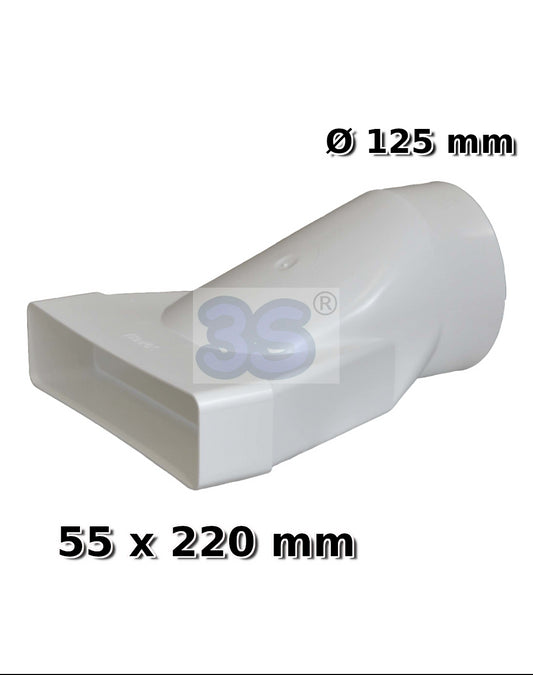 Adattatore rettangolare circolare 55x220 - Ø 125 mm in plastica per condotto VMC cappa cucina