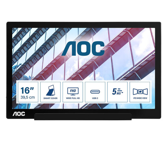 AOC 01 Series I1601P PC monitor 39.6 cm (15.6") 1920 x 1080 pixels Full HD LED Silver, Black