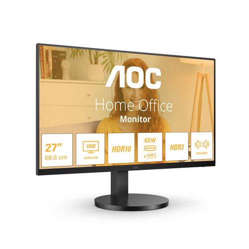 AOC MONITOR 27 LED IPS 4K UHD 16:9 4MS 350 CDM, HEIGHT ADJUSTMENT, USB-C DOCK, HDMI, MULTIMEDIA