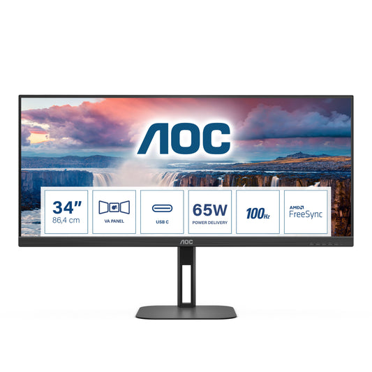 AOC MONITOR 34 LED VA WQHD 21:9 4MS 300 CDM, HEIGHT ADJUSTMENT, USB-C DOCK, DP/HDMI, MULTIMEDIA