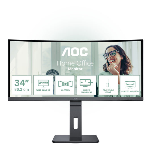 AOC CURVED MONITOR 34 LED VA WQHD 21:9 4MS 300 CDM, HEIGHT ADJUSTMENT, USB-C, DP/HDMI, MULTIMEDIA