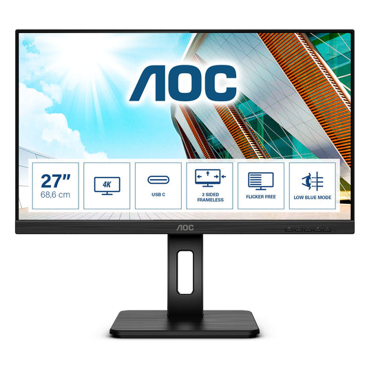 AOC U27P2CA PC Monitor 68.6 cm (27") 3840 x 2160 pixels 4K Ultra HD LED Black