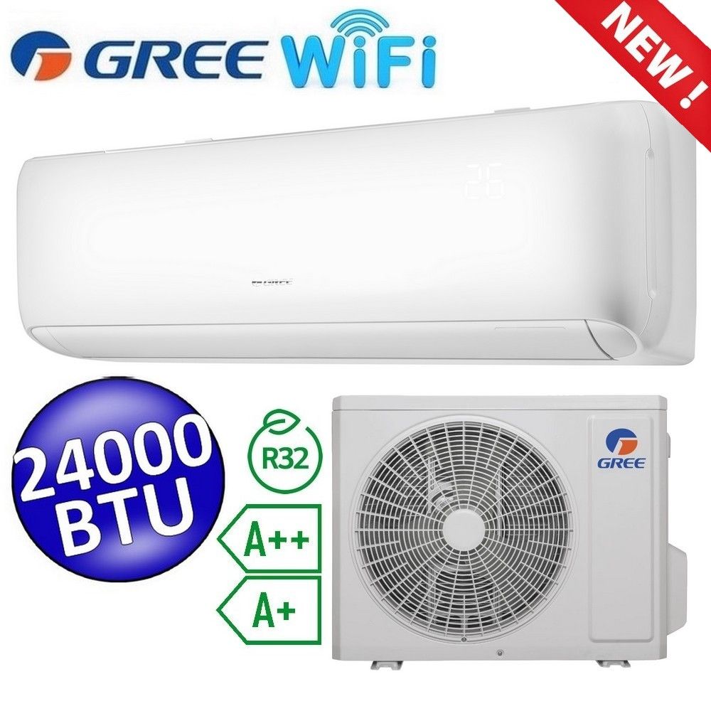 ARI Gree - Set Climatizzatore mono split 24000 Btu classe A++/A+ inverter R32 WiFi