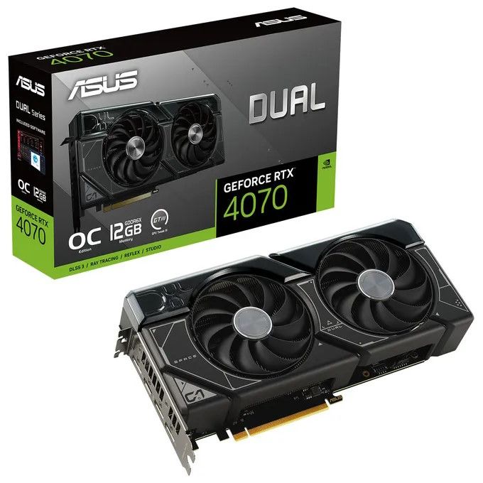 ASUS VGA GEFORCE RTX 4070, DUAL-RTX4070-O12G-WHITE, 12 GB GDDR6X, 3DP/HDMI, WHITE, 90YV0IZ4-M0NA00, DLSS 3