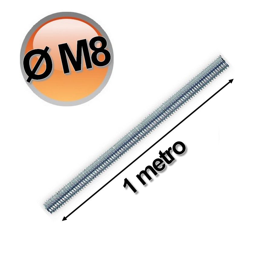 Zinc-plated threaded rod, 1 meter long, M8 Ø 8 mm