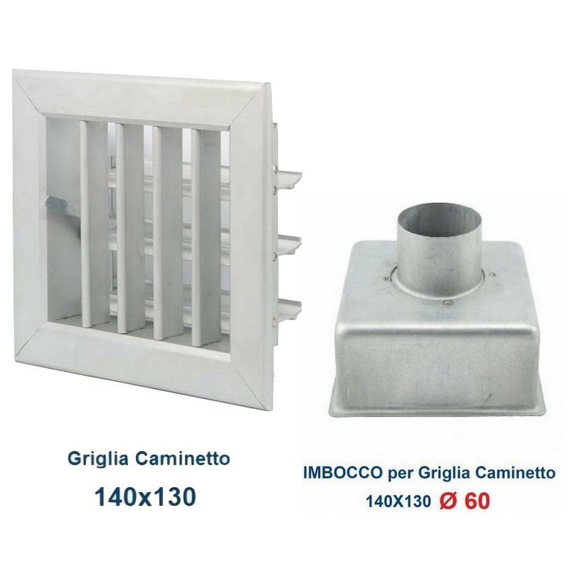 14x13cm Aluminum Air Vent with 60mm Adapter - Adjustable Fireplace Grill