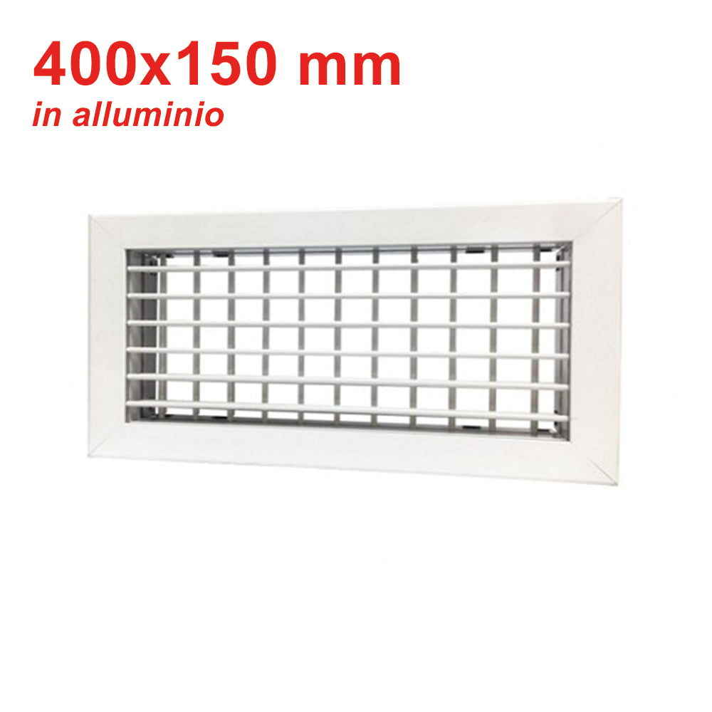 Bocchetta di mandata in alluminio colore bianco - 400x150 mm con doppio ordine di alette mobili