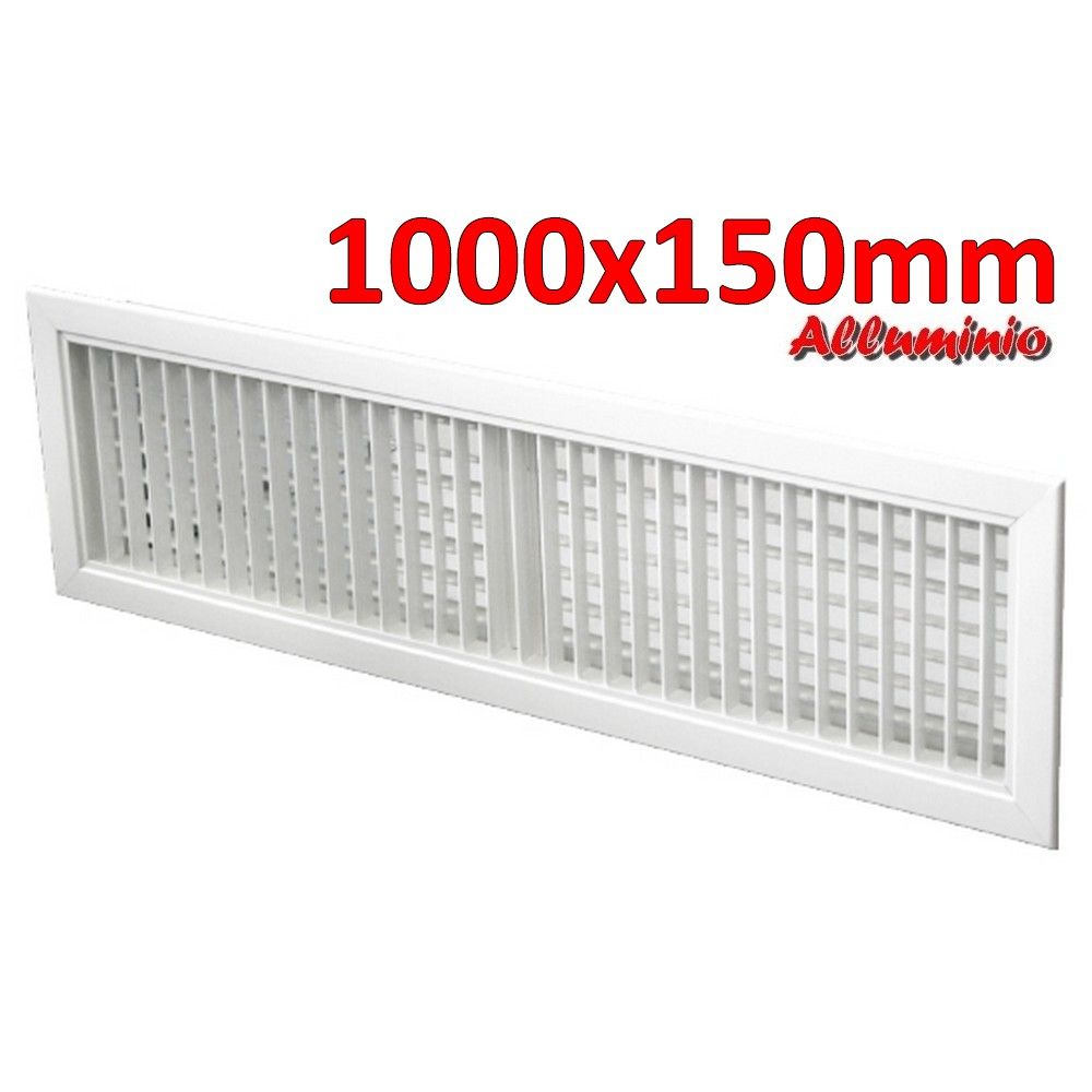 Bocchetta griglia di mandata in alluminio colore bianco - 1000x150 mm con doppio ordine di alette mobili