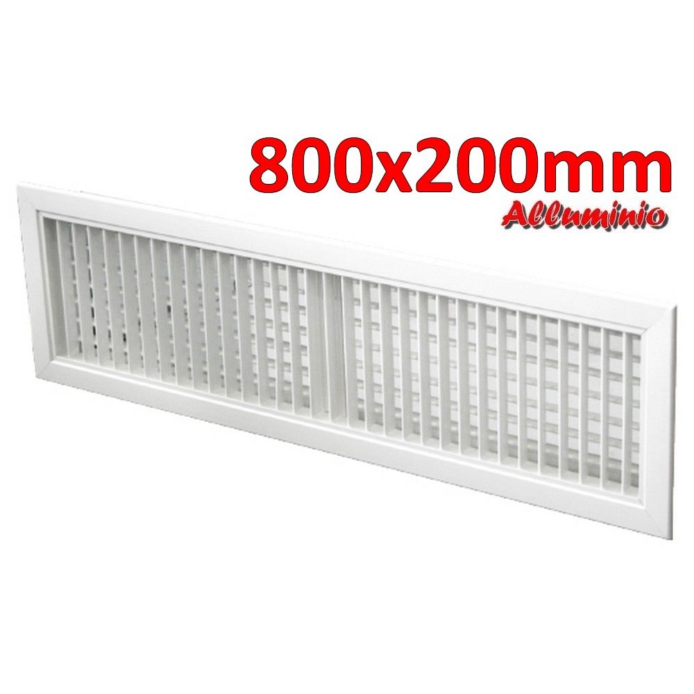 Bocchetta griglia di mandata in alluminio colore bianco - 800x200 mm con doppio ordine di alette mobili