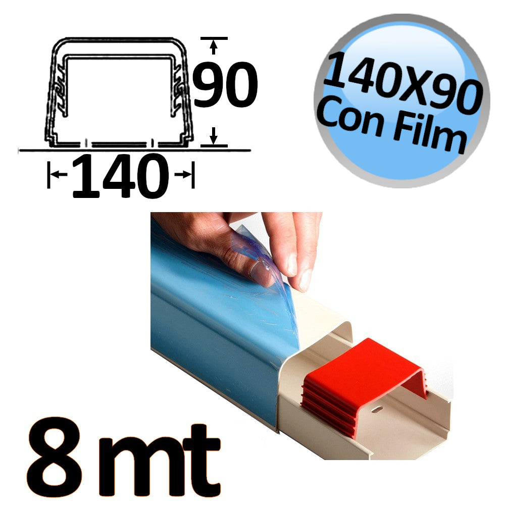 Canalina a copertura completa 140x90mm con film protettivo - confezione 8 mt