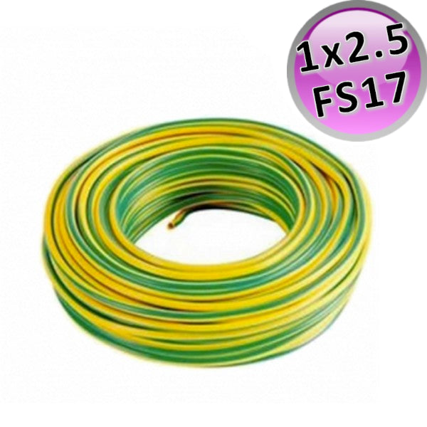 Cavo filo elettrico unipolare cordina FS17 - 1 X 2,5 mmq Giallo / Verde - rotolo 100 mt