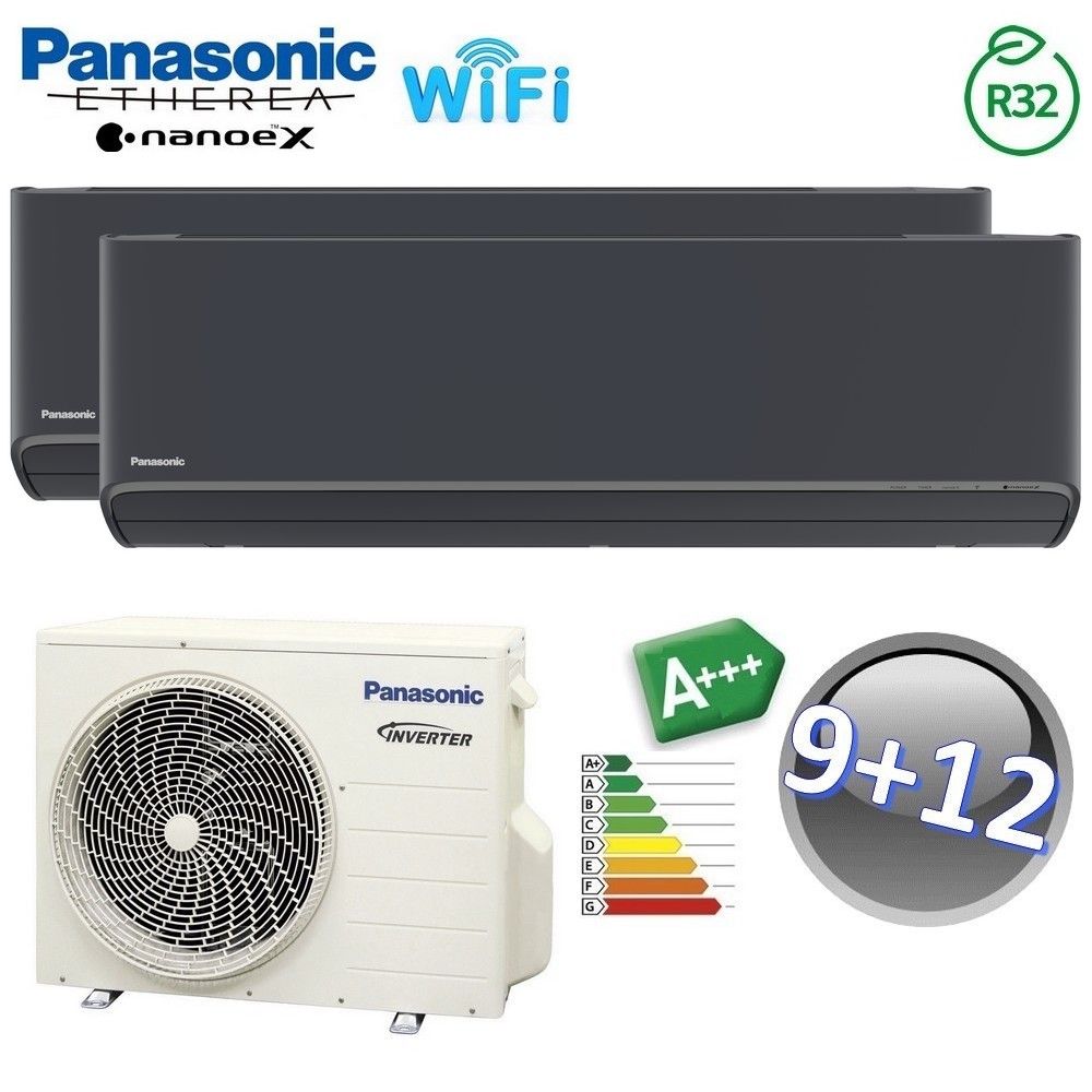 Panasonic ETHEREA GRAPHITE GREY 9000+12000 BTU A+++ WIFI NanoeX dual split air conditioner