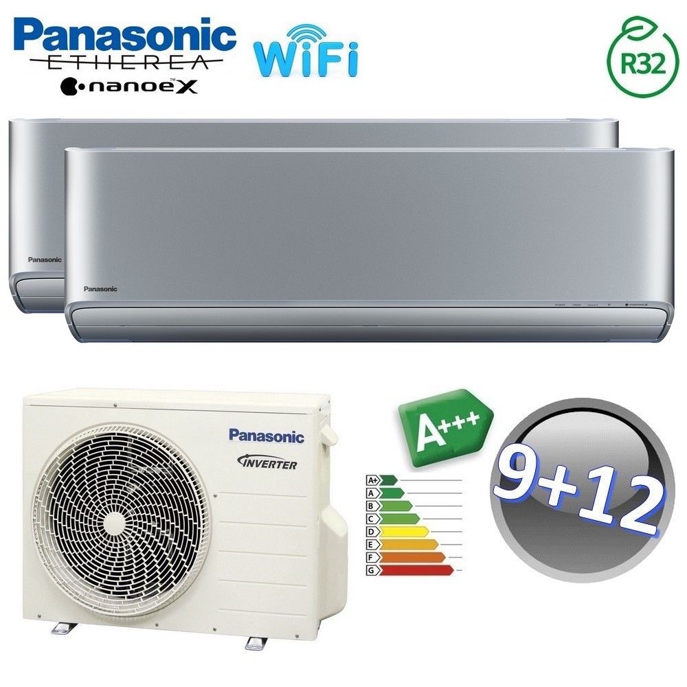 Dual split air conditioner ETHEREA SILVER SILVER Panasonic 9000+12000 btu A+++ WIFI NanoeX