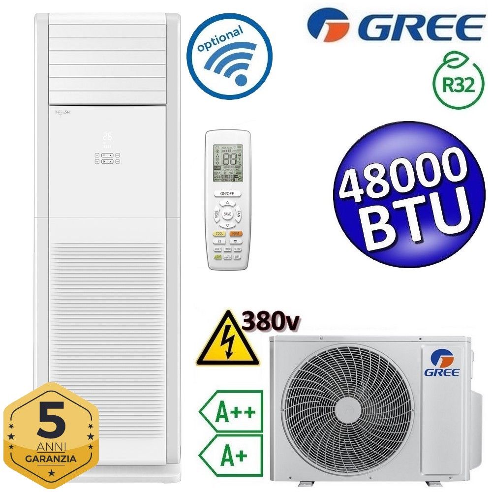 Floor Standing 48000 BTU 380V Single Column Air Conditioner with Remote Control - GVH48ALXK-M6DNC7A/I + GVH48ALXK-M6DNC7A/O