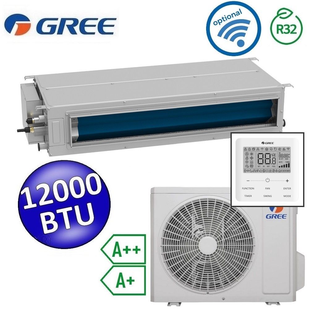 Climatizzatore mono canalizzato Gree R32 12000 Btu A++ A+ media prevalenza, comando incluso - U-MATCH 6