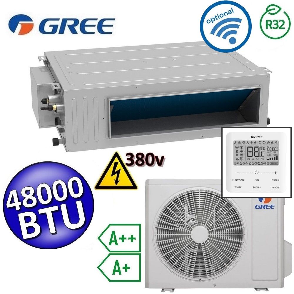 Climatizzatore mono canalizzato Gree R32 48000 Btu 380v A++ A+ comando incluso U-MATCH 6