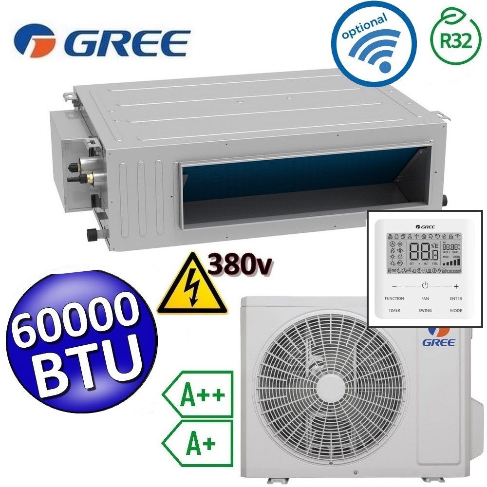 Climatizzatore mono canalizzato Gree R32 60000 Btu alta prevalenza 380v - comando incluso U-MATCH 6