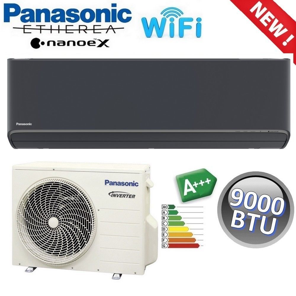 Panasonic ETHEREA Graphite Black R32 Mono Split Air Conditioner - 9000 BTU A+++ with WiFi and NanoeX
