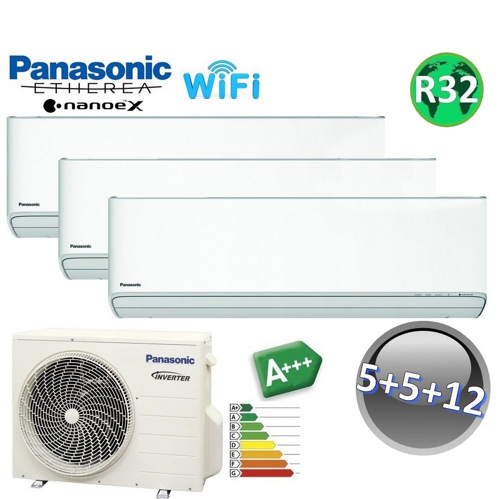 ETHEREA R32 Panasonic ZKE series trial split air conditioner - 5000+5000+12000 btu A+++ WIFI NanoeX