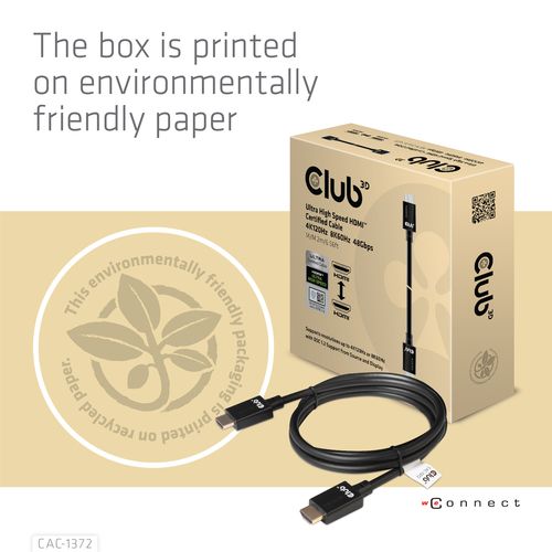 CLUB3D HDMI 2.1 MALE TO HDMI 2.1 MALE ULTRA HIGH SPEED 10K 120HZ 2M/ 6.56FT