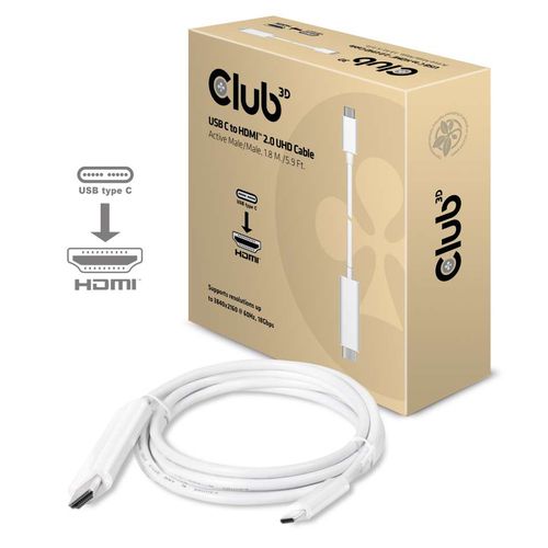 CLUB3D USB TYPE C 3.1 GEN 1 TO HDMI 2.0 CABLE 1.8 METERS/ 5.9 FEET - SUPPORT 4K UHD @ 60HZ