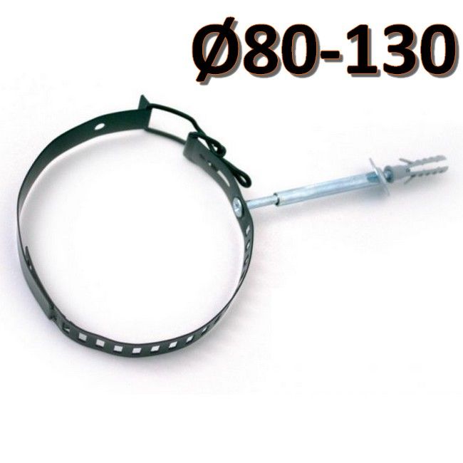 Black adjustable fixing collar for pellet stoves for pipes Ø80-130 mm