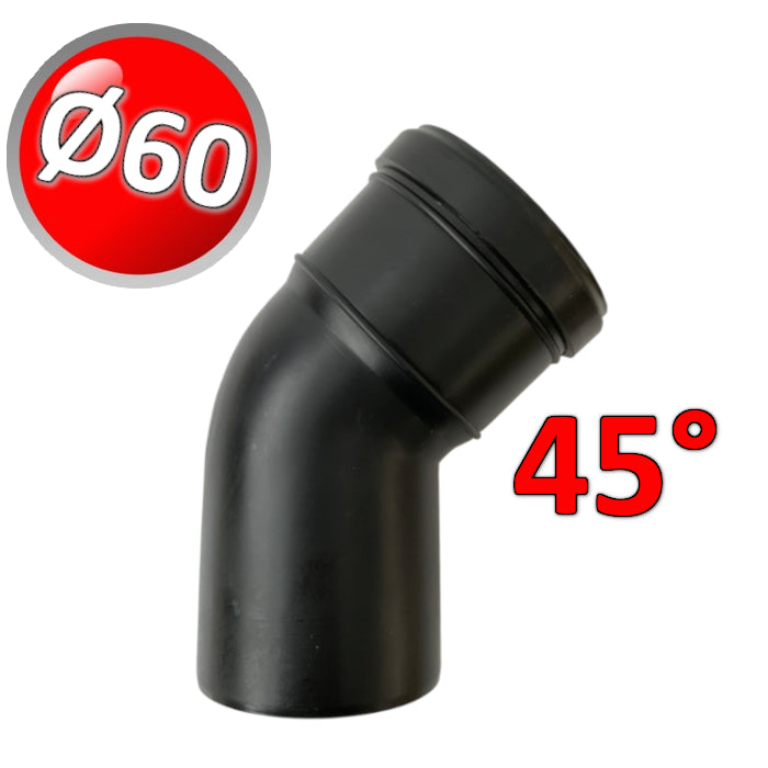 MF 45° bend in black PPs Ø 60 mm for condensing boiler flue gases