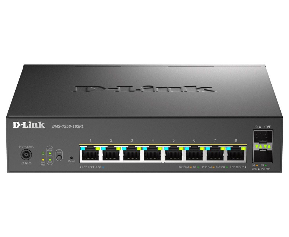 D-LINK SWITCH 10-PORT MULTI-GIGABIT SMART MANAGED POE+ INCLUDING 8 MULTI-GIGABIT 2.5G POE AND 2 10G