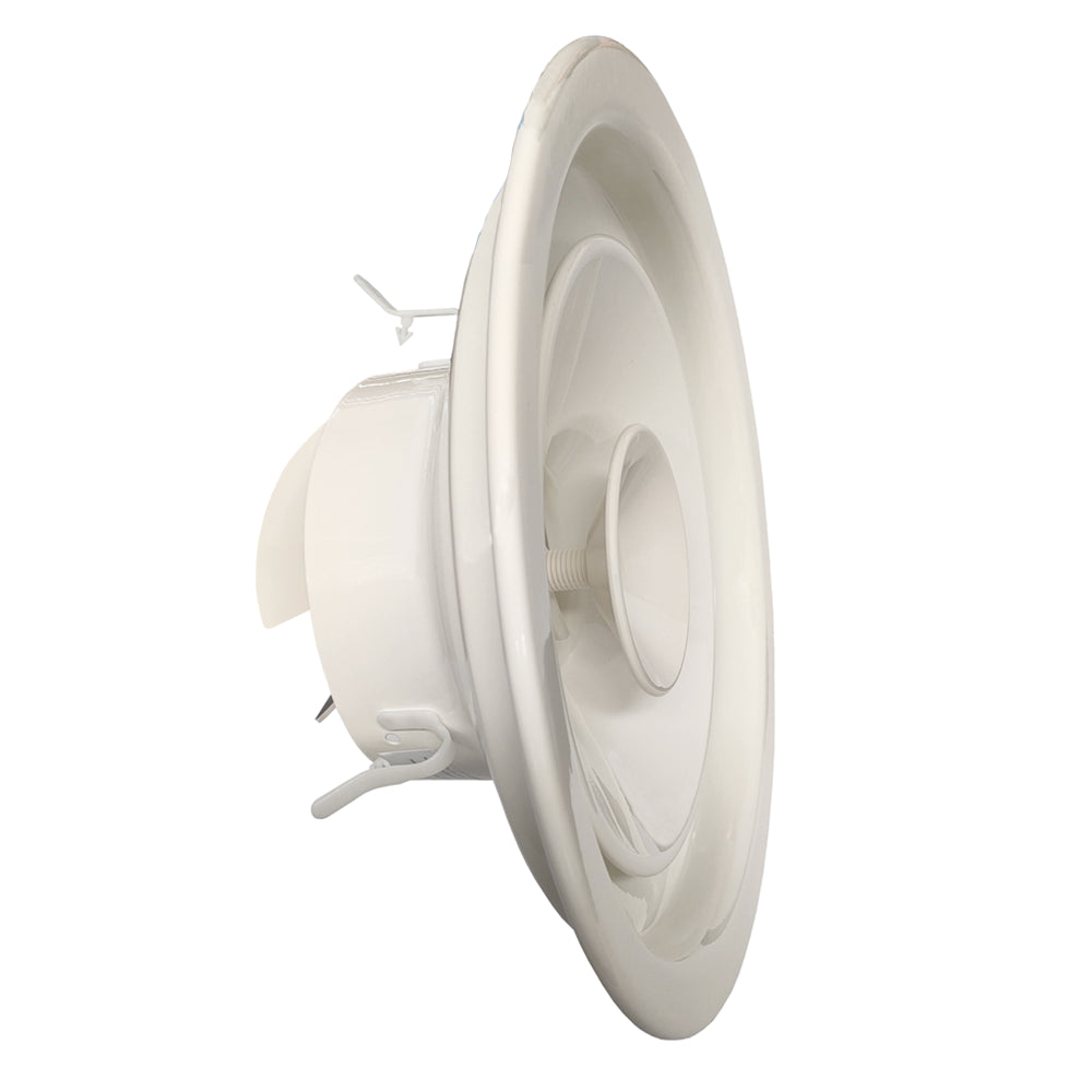 Circular diffuser with adjustable cones, anemostat, Ø 160 in white aluminium, with integrated damper