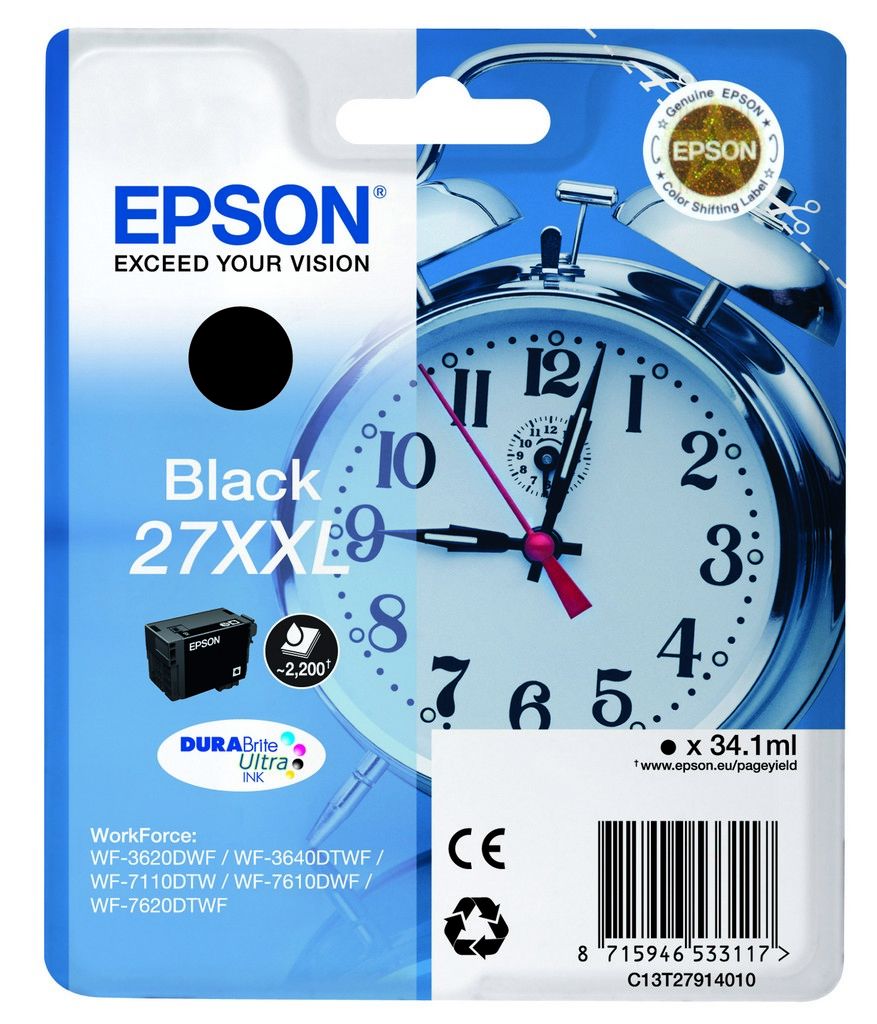Epson Alarm Clock 27XXL DURABrite Ultra Ink Cartridge 1 pc Original Black