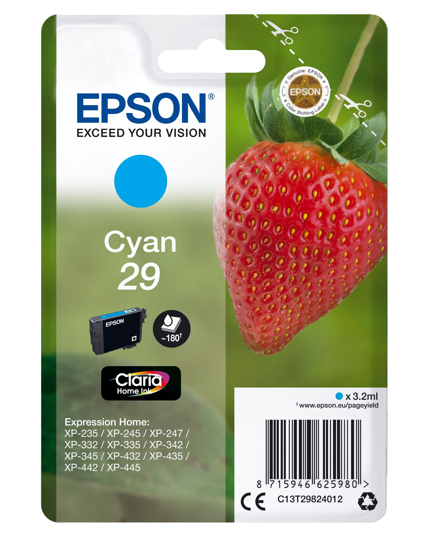 Epson Strawberry Cartridge Cyan Claria Home Ink 29