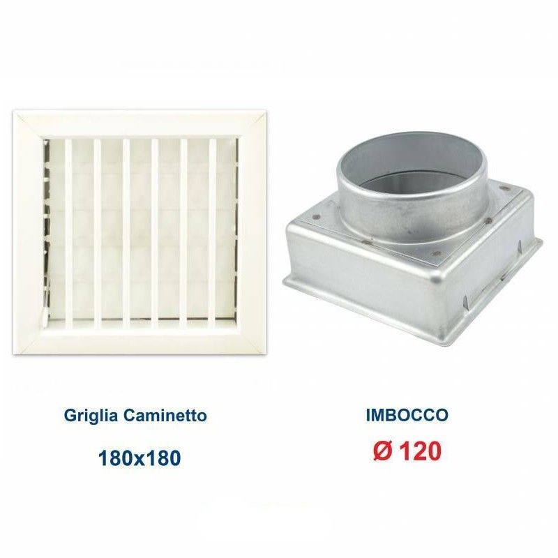18x18cm White Vent Grille with Chimney Adapter, Diam. 120mm