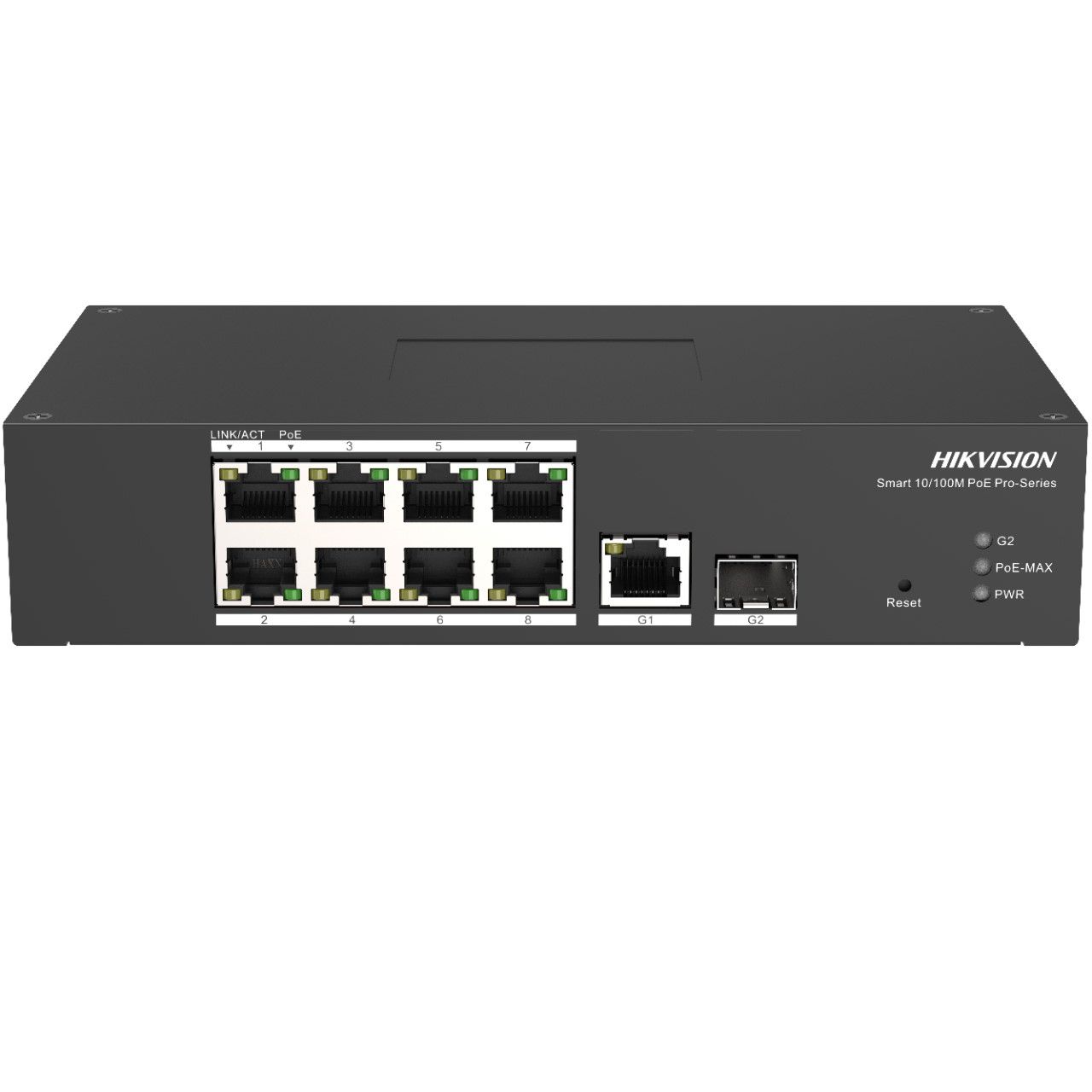 HIKVISION SWITCH 8 PORT FAST ETHERNET SMART HARSH POE SWITCH 8 10/100M POE PORTS, 1 GIGABIT RJ45, 1