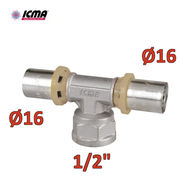 ICMA 408 - Raccordo a pressare 16 x 1/2'' x 16 SEMPITER® a TEE femmina
