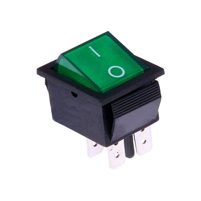 GREEN illuminated double-pole switch - 22x30 mm 20 A 4 C