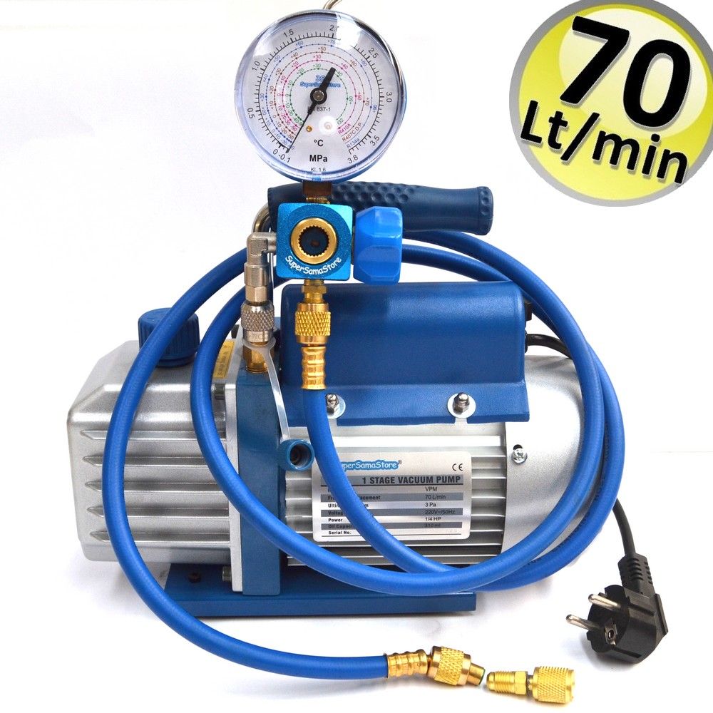 Charging and vacuum kit - 70 Lt/min pump - R32 R410A R407C R134A pressure gauge - hose