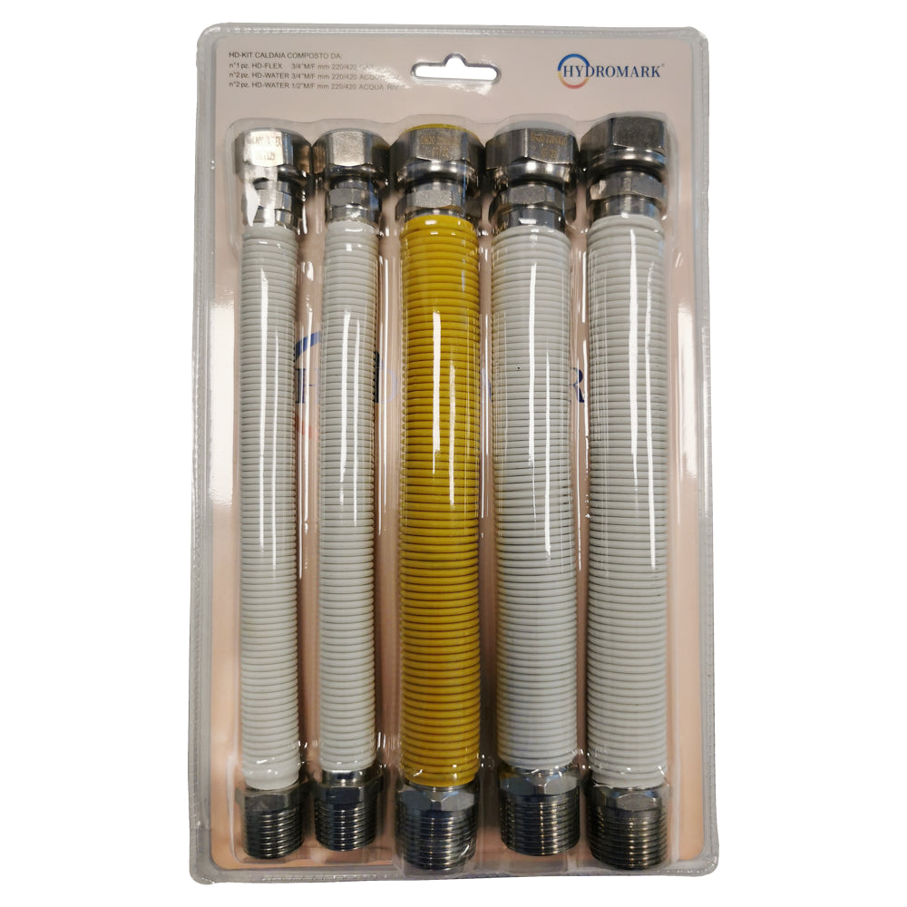 Boiler connection kit - 5 coated steel flexible hoses 2 x 1/2'' + 3 x 3/4''