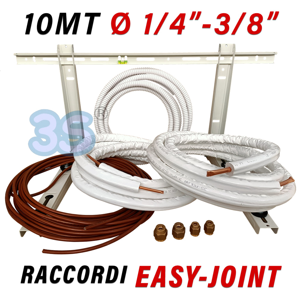 Single-pipe air conditioner installation kit - 10m copper 1/4'' + 3/8'' with wall bracket