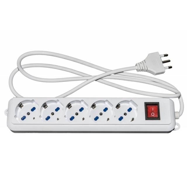 LINK MULTI-SOCKET 5 UNIVERSAL SOCKETS ITA/SCHUKO 10/16 A - 16 A PLUG WITH WHITE SWITCH