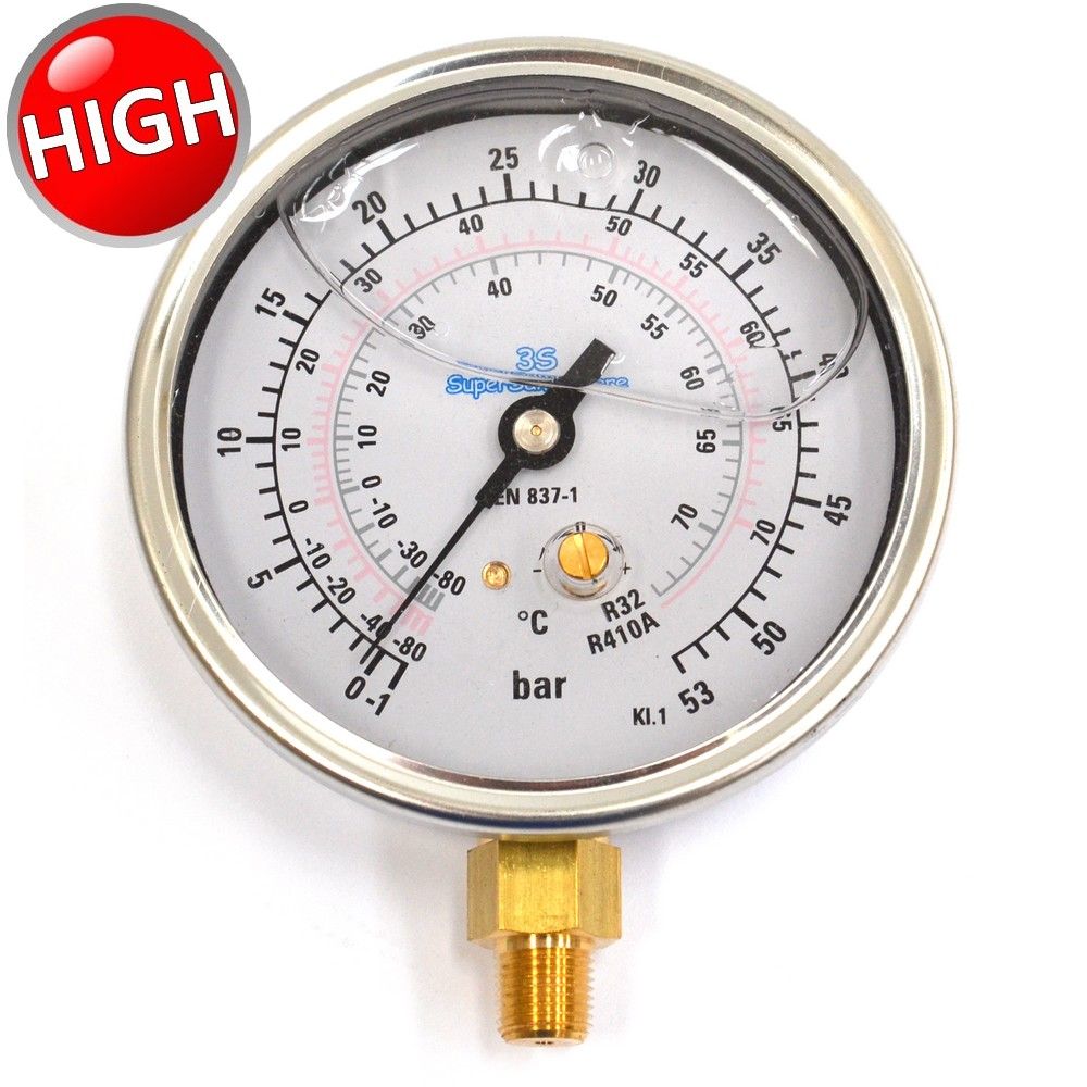 High pressure gauge for R32 and R410A gas scales, glycerine bath