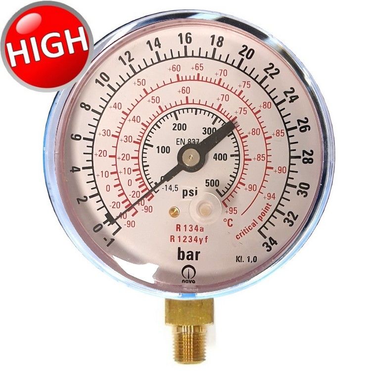 High pressure gauge specifically for R134A - R1234YF gas in motor vehicles