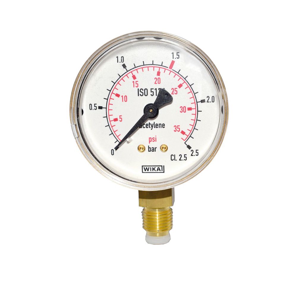 Maxy 0-2.5 Bar pressure gauge for low pressure acetylene, 1/4 connection with gasket