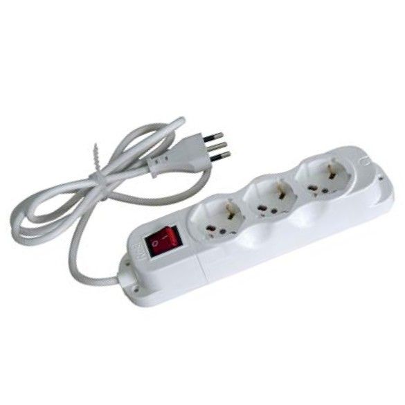 Dual-purpose power strip with 3-port switch, universal Schuko, two-way