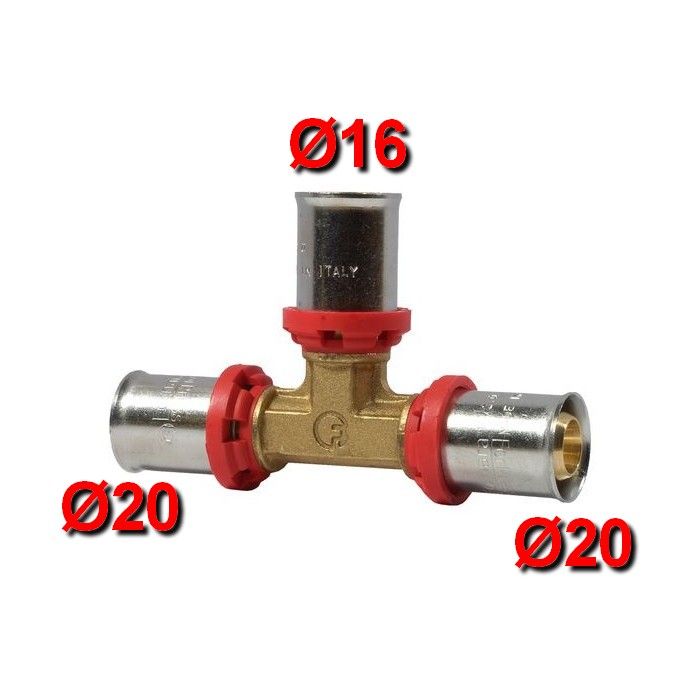 Multistrato pressare - Raccordo a TEE ridotto Ø 20 x 16 x 20
