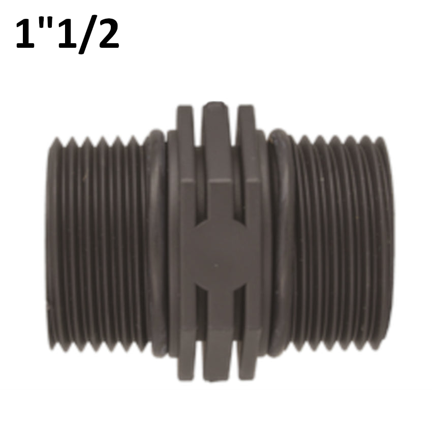 Nipple 1''1/2 MM in PP polypropylene with sealing O-ring.