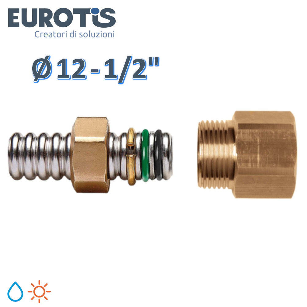 Nipplo niples Ø 12 - 1/2'' filettato F in ottone ad innesto rapido con doppio o-ring per acqua e solare - Eurotis